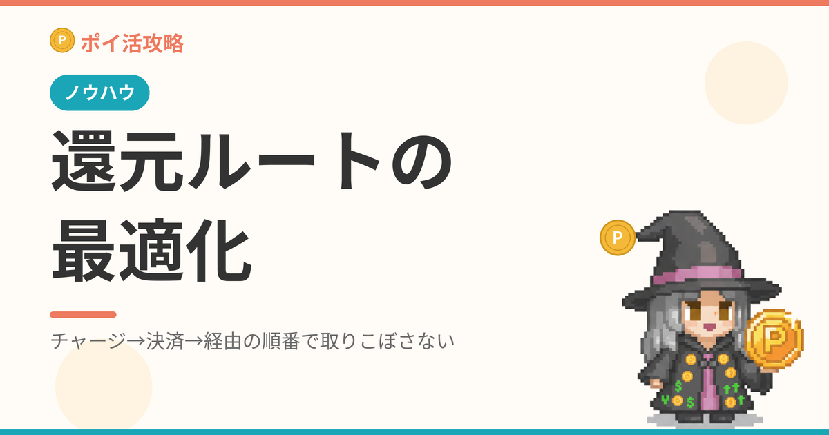 還元ルートの最適化｜チャージ→決済→経由の順番で取りこぼさない