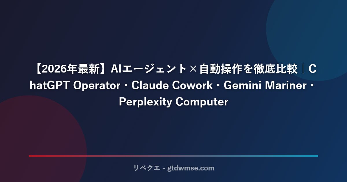 【2026年最新】AIエージェント×自動操作を徹底比較|ChatGPT Operator・Claude Cowork・Gemini Mariner・Perplexity Computer サムネイル